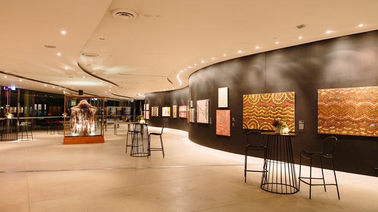 Chairs and tables set-up in the Bunjilaka gallery