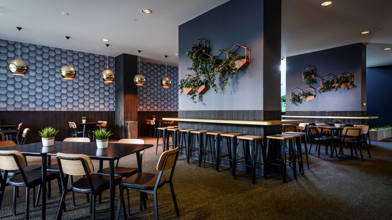 Tables and chairs in a cafe